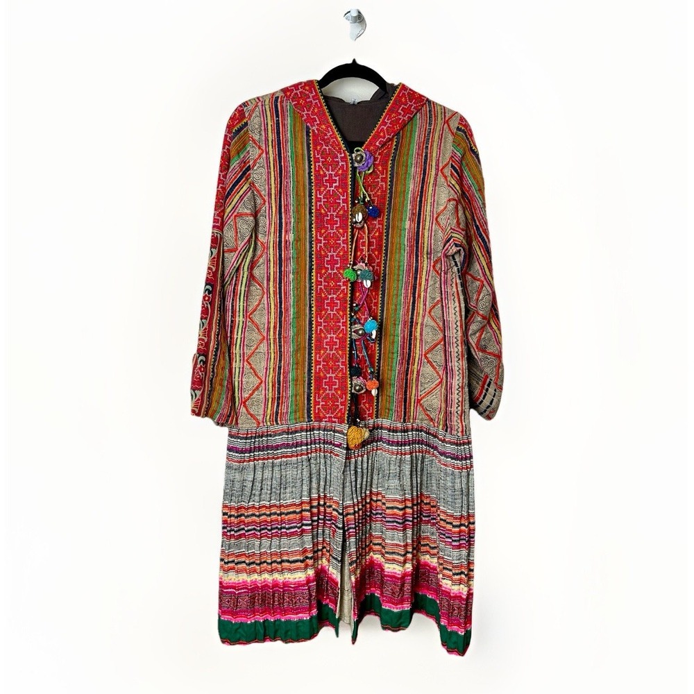 Kantha Block Patchwork Textile Coat Indigo Dyed Boho Indie Hand Woven Medium